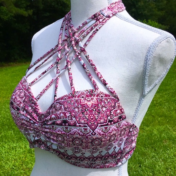 NWT Ambrielle Purple Pink Silver Bikini Top Sz L - Picture 3 of 8